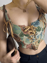 Vintage Jacquard Korsett-Top mit Schnürung